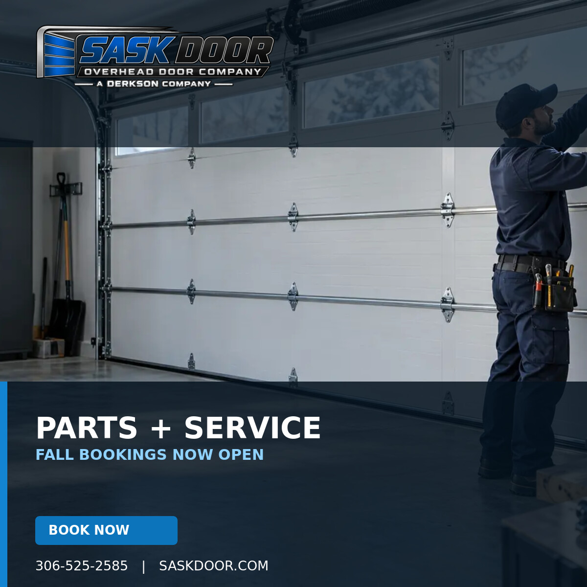 Sask Door technician servicing a residential garage door